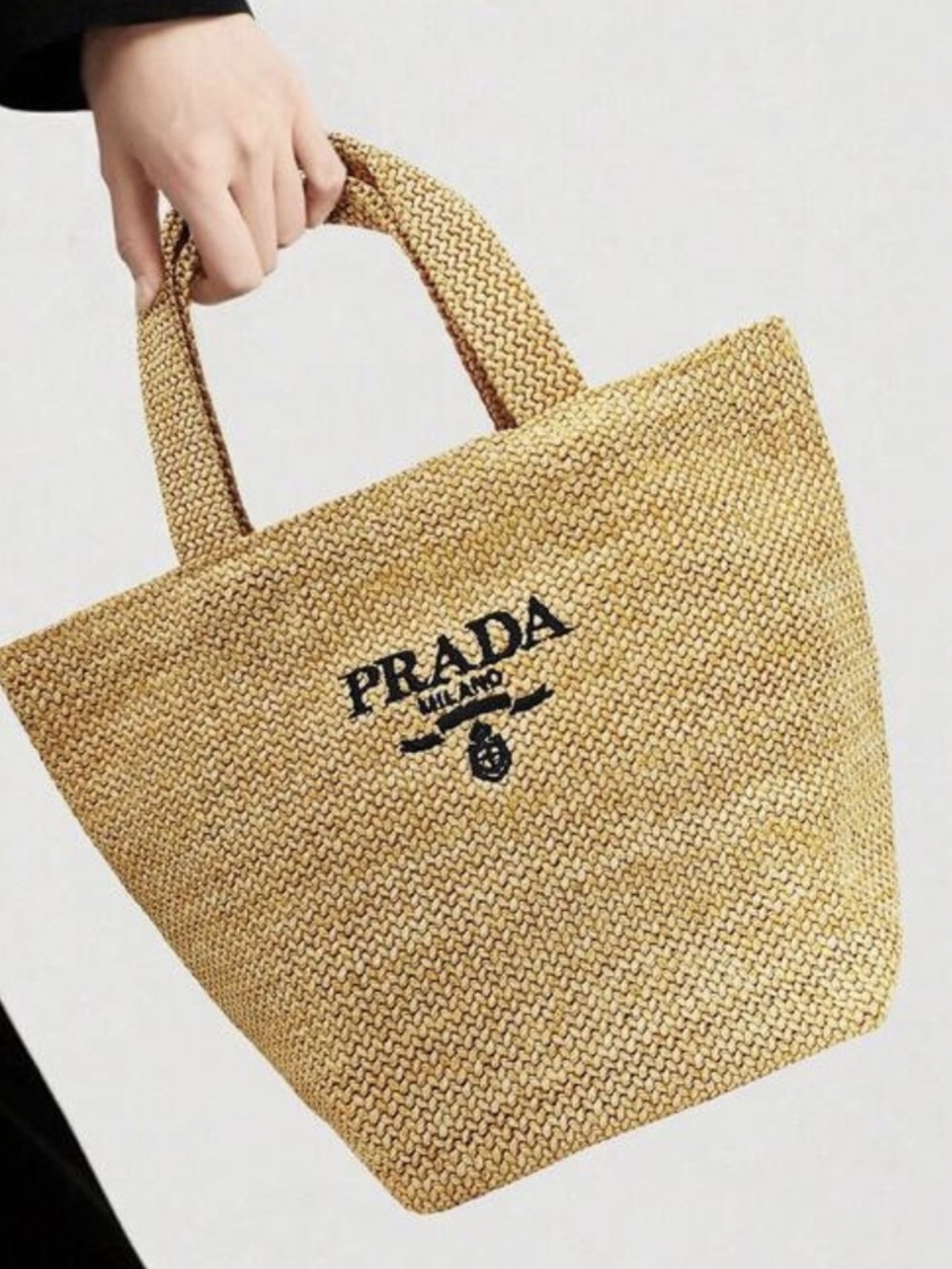 Prada Raffia Tote Bag with Black Logo